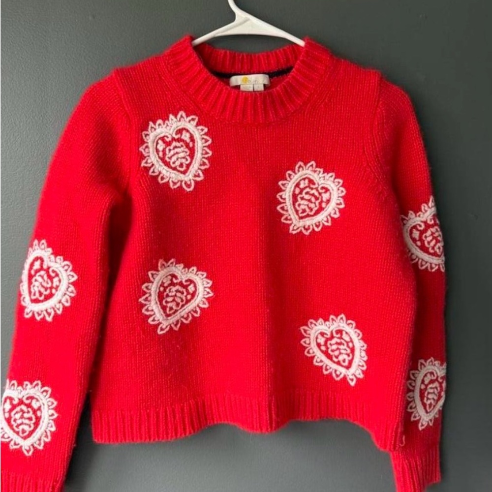 Boden embroidered Red Sweater with Heart Motifs | size small